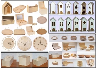Dřevěné výrobky, dřevěné krabičky a dřevěné předměty na decoupage