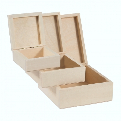 Dřevěné krabičky ČTVEREC bez kolíčku - SADA 3KS