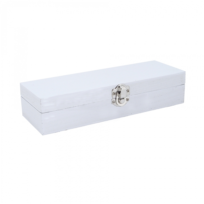 Dřevená  krabička - BÍLÁ, stříbrné kování  (21x7,5x4,5cm)