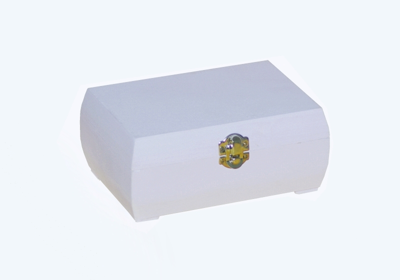 Dřevená  krabička - ZAOBLENÁ BÍLÁ, stříbrné kování  (17x11x7,5cm)