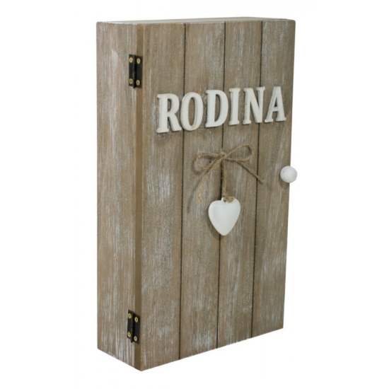 Dřevěná skříňka na klíče s nápisem RODINA