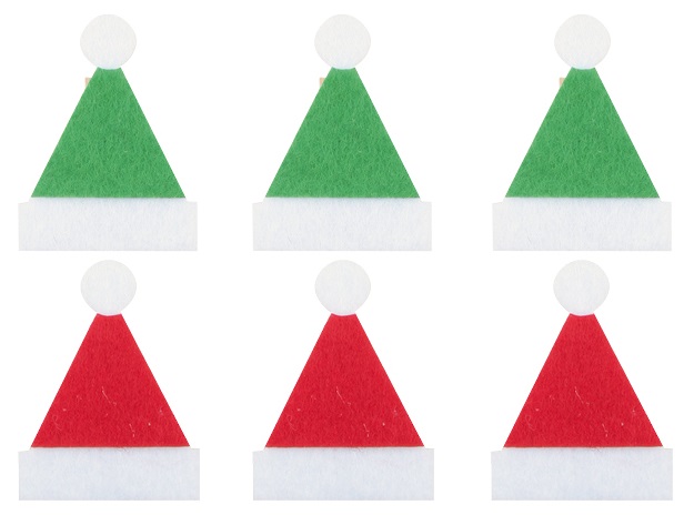 Vánoční dekorace ČEPICE z filcu na kolíčku, 6ks