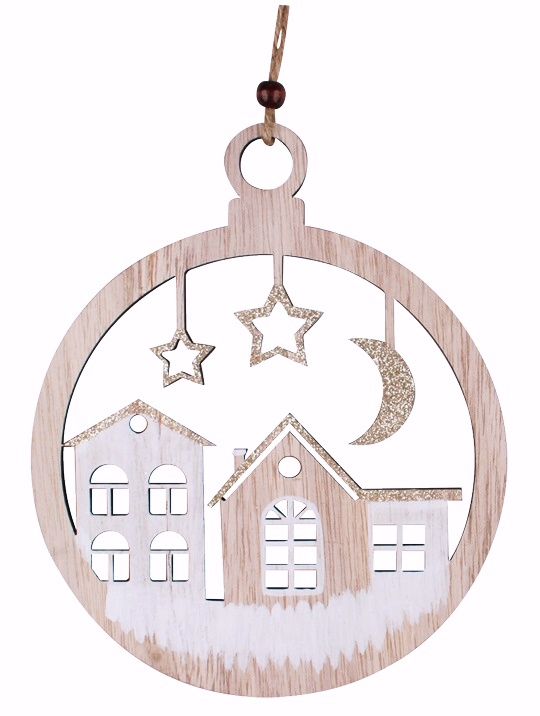 Vánoční dekorace OZDOBA S DOMEČKY a glitry (19,5cm)