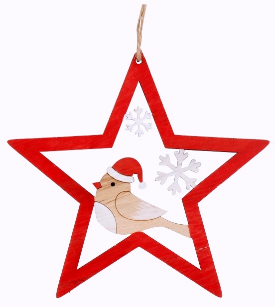 Vánoční dekorace HVĚZDA ČERVENÁ S PTÁČKEM
