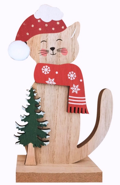 Vánoční dekorace KOČIČKA SE ŠÁLOU (21,5cmcm)